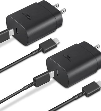 Type C Charger, 2-Pack 25W Type C Super Fast Charging Block with 6ft USB C Charger Cable Compatible with Galaxy S23 Ultra/S23+/S22/S21/S20/Phone 16/16 Plus/16 Pro Max/15/15 Pro Max/15 Plus-Black